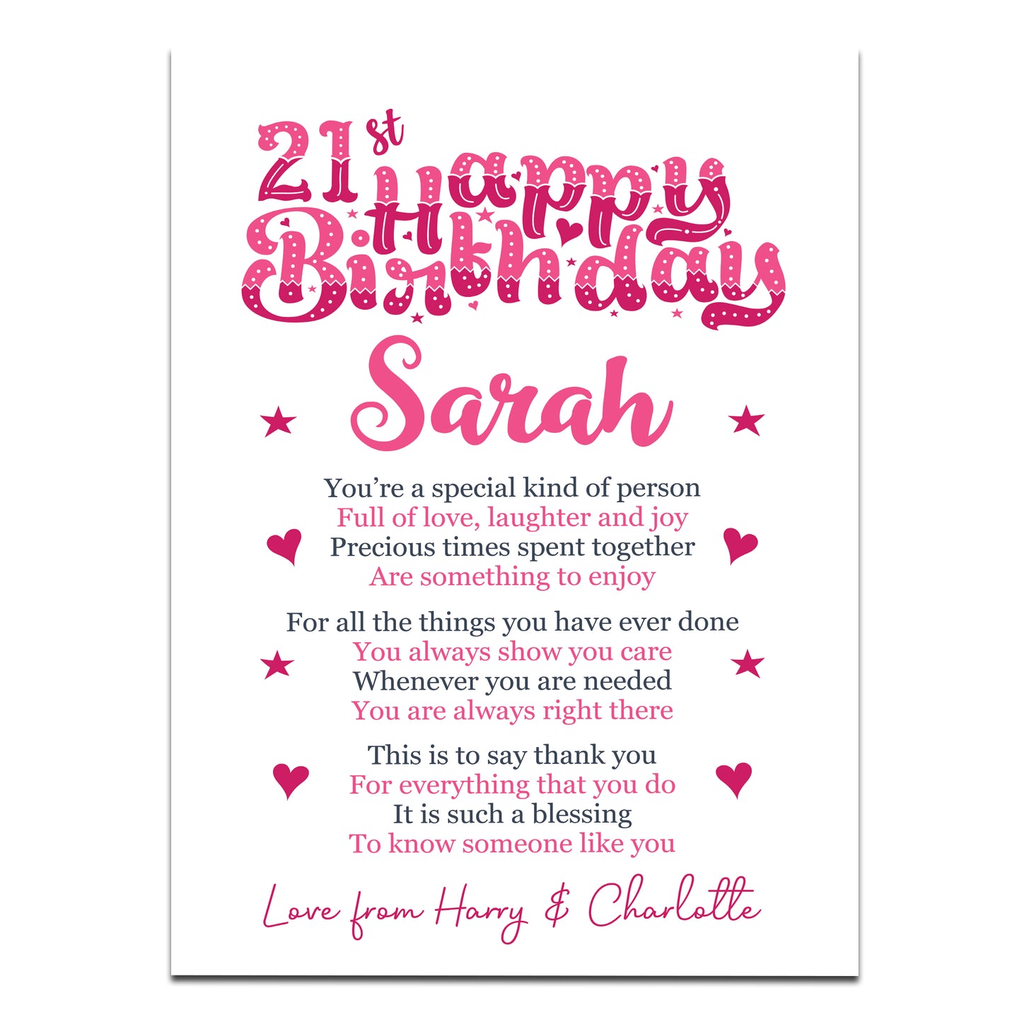 PERSONALISED 21st Birthday Gifts For Her Gift For Daughter A3