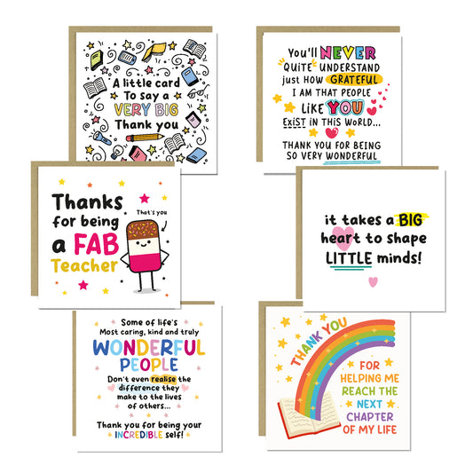 Teacher Appreciation Cards Set of 6 Assorted Thank You Cards