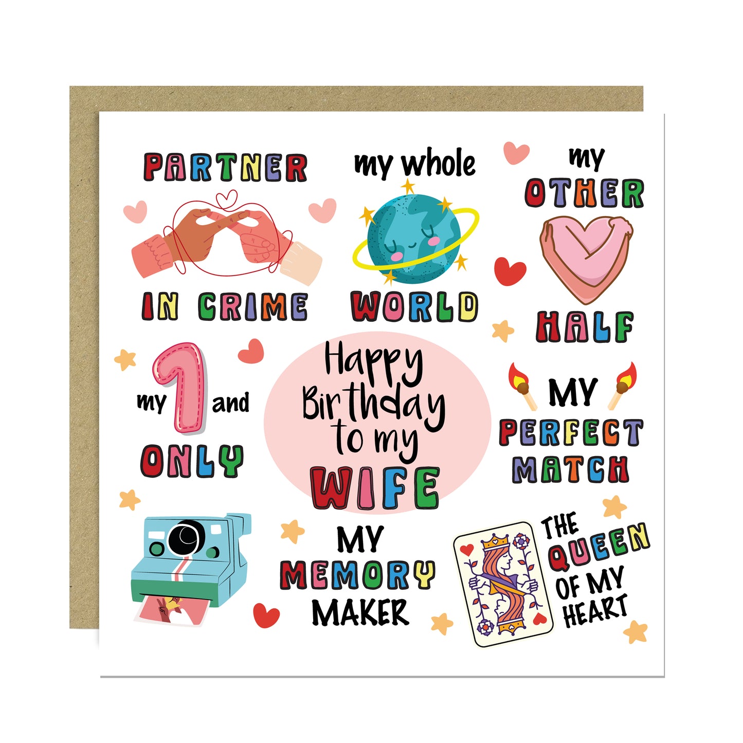 Happy Birthday Card For Wife Kraft Envelope Wife Birthday Card