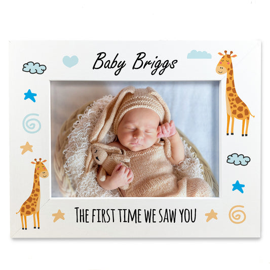 Newborn Personalised Baby Photo Frame 7x5 White Wood Frame