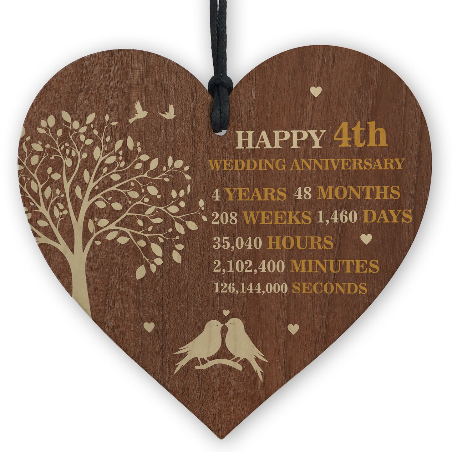 4th Wedding Anniversary Wooden Heart Plaque Dark Wife Husband