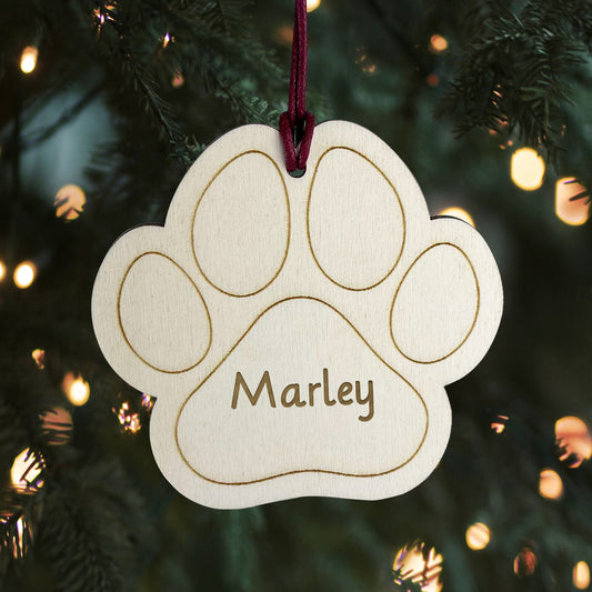 Personalised Paw Print Bauble Engraved Decorations Customised