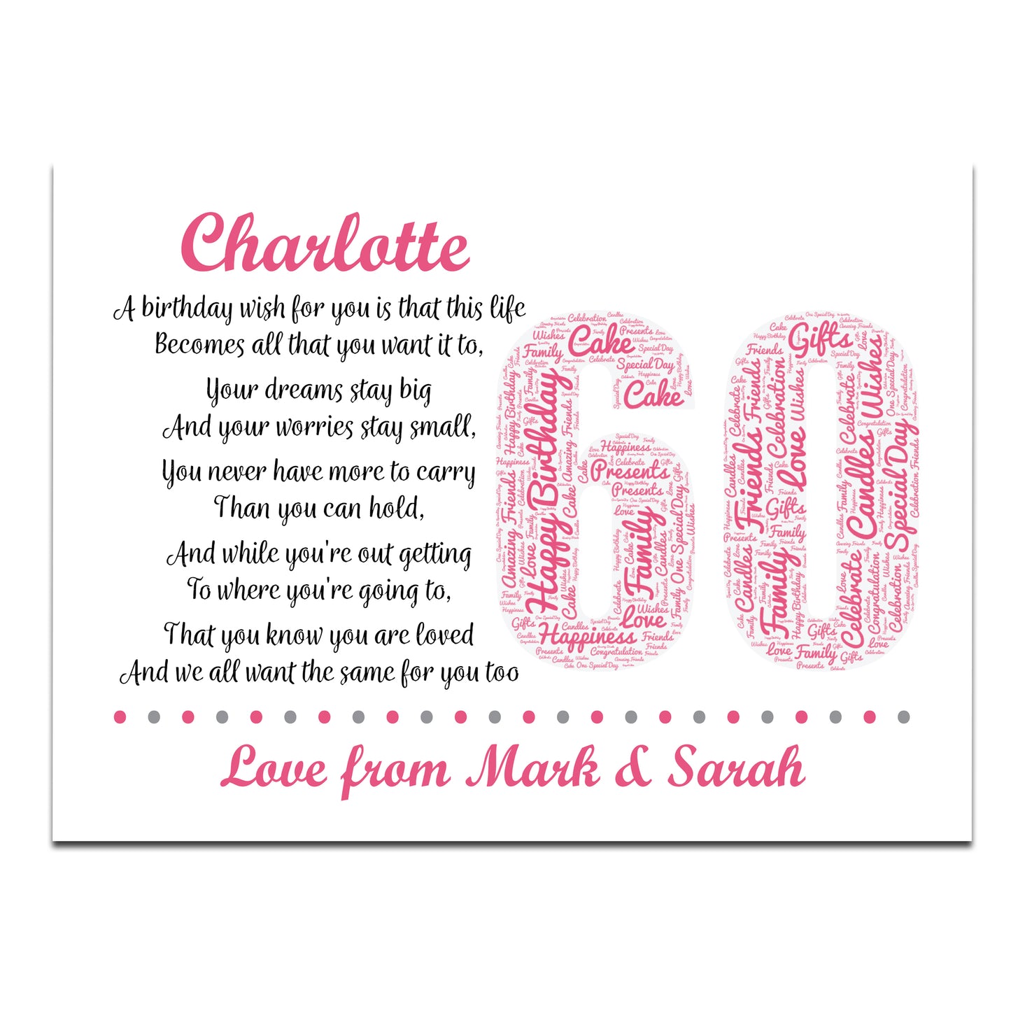 Personalised 60th Birthday Gifts for Her Women Wife Mum Nan