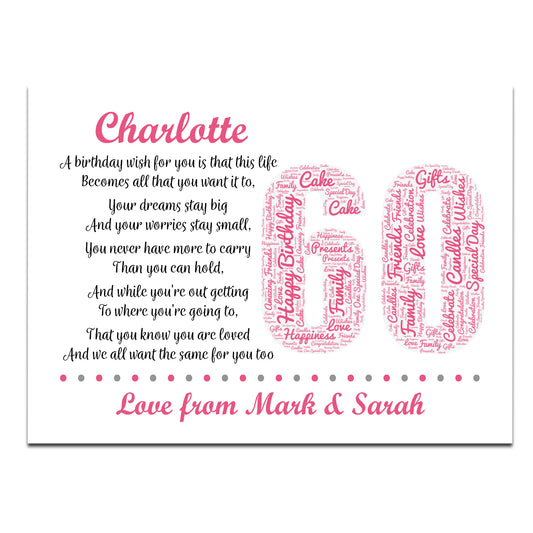 Personalised 60th Birthday Gifts for Her Women Wife Mum Nan