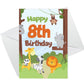 8th Birthday Card for Boys Girls Eighth Birthday Jungle Cards