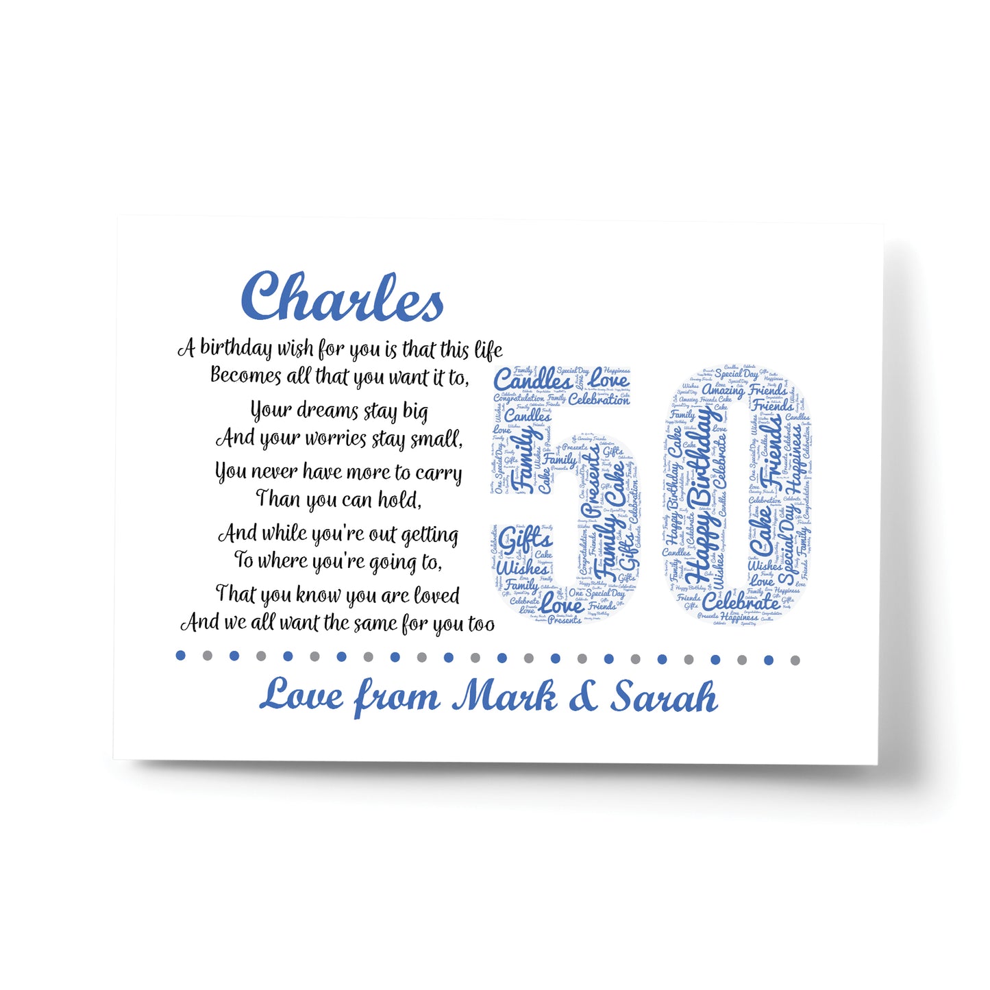 Personalised 50th Birthday Gift for Him Men Dad Grandad A4 Print