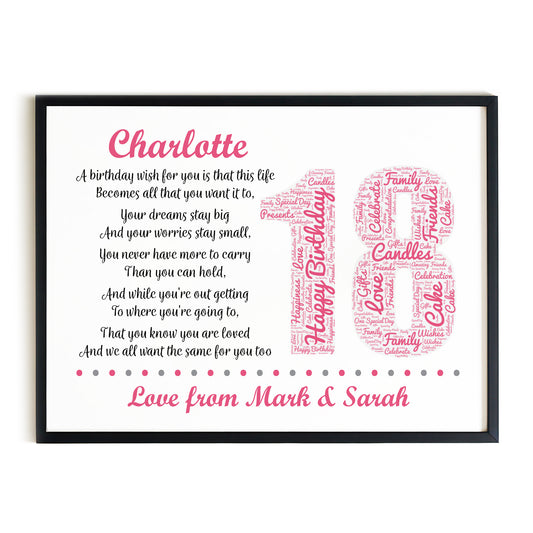 Personalised 18th Birthday Gifts for Daughter A3 Framed Print