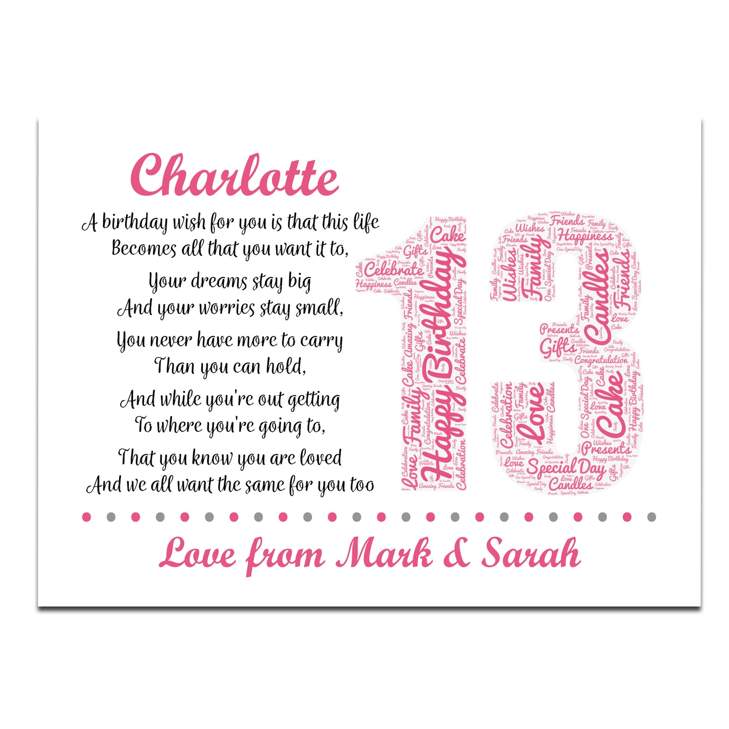 Personalised 13th Birthday Gifts for Her Women Daughter A3 Print