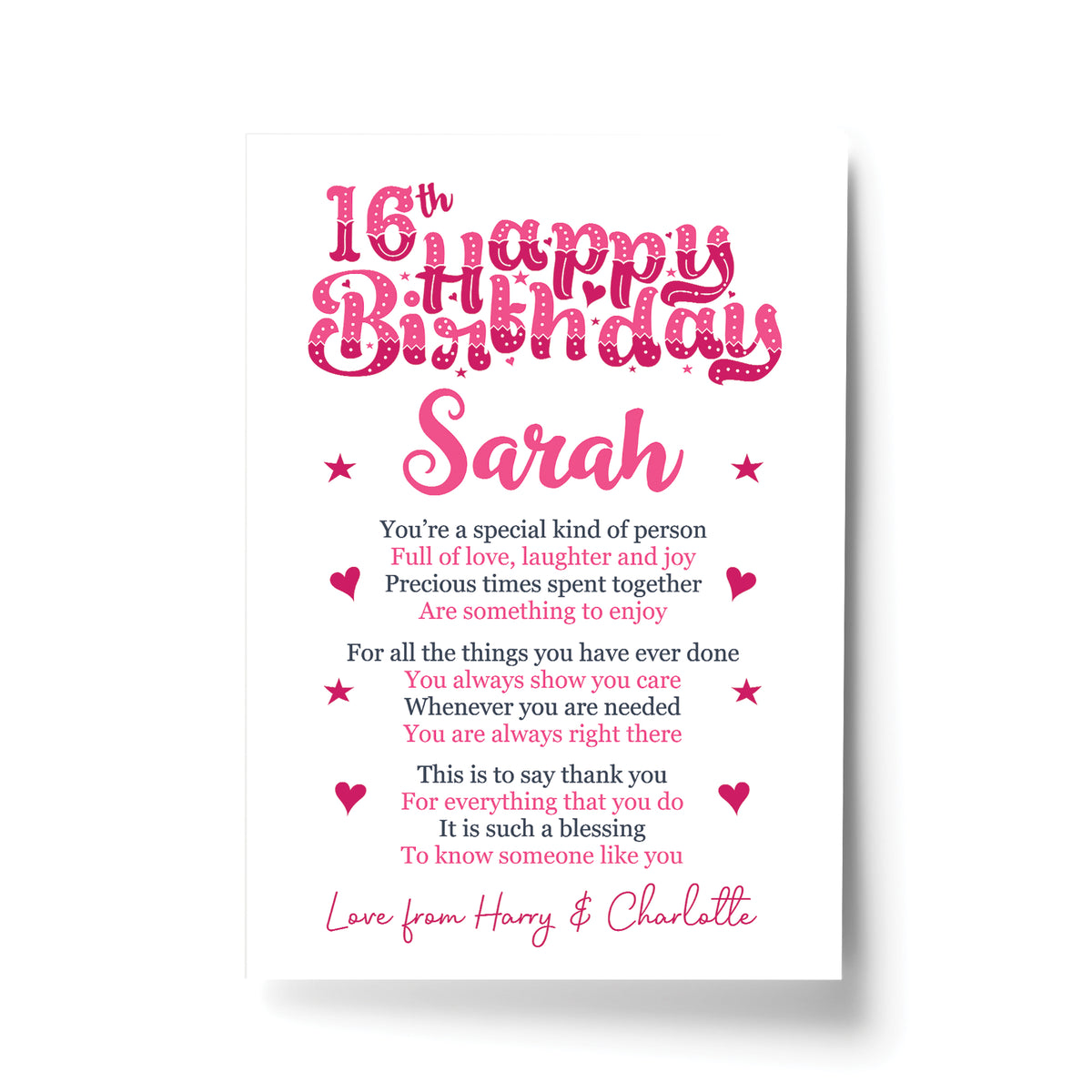 PERSONALISED 16th Birthday Gifts For Her Gift For Daughter A4
