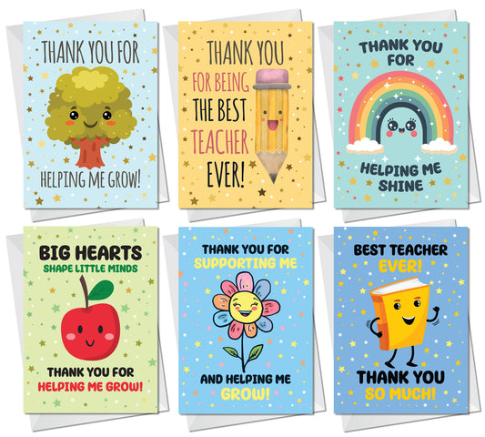 Teacher Thank You Card Multipack of 6 End of Term Leaving School