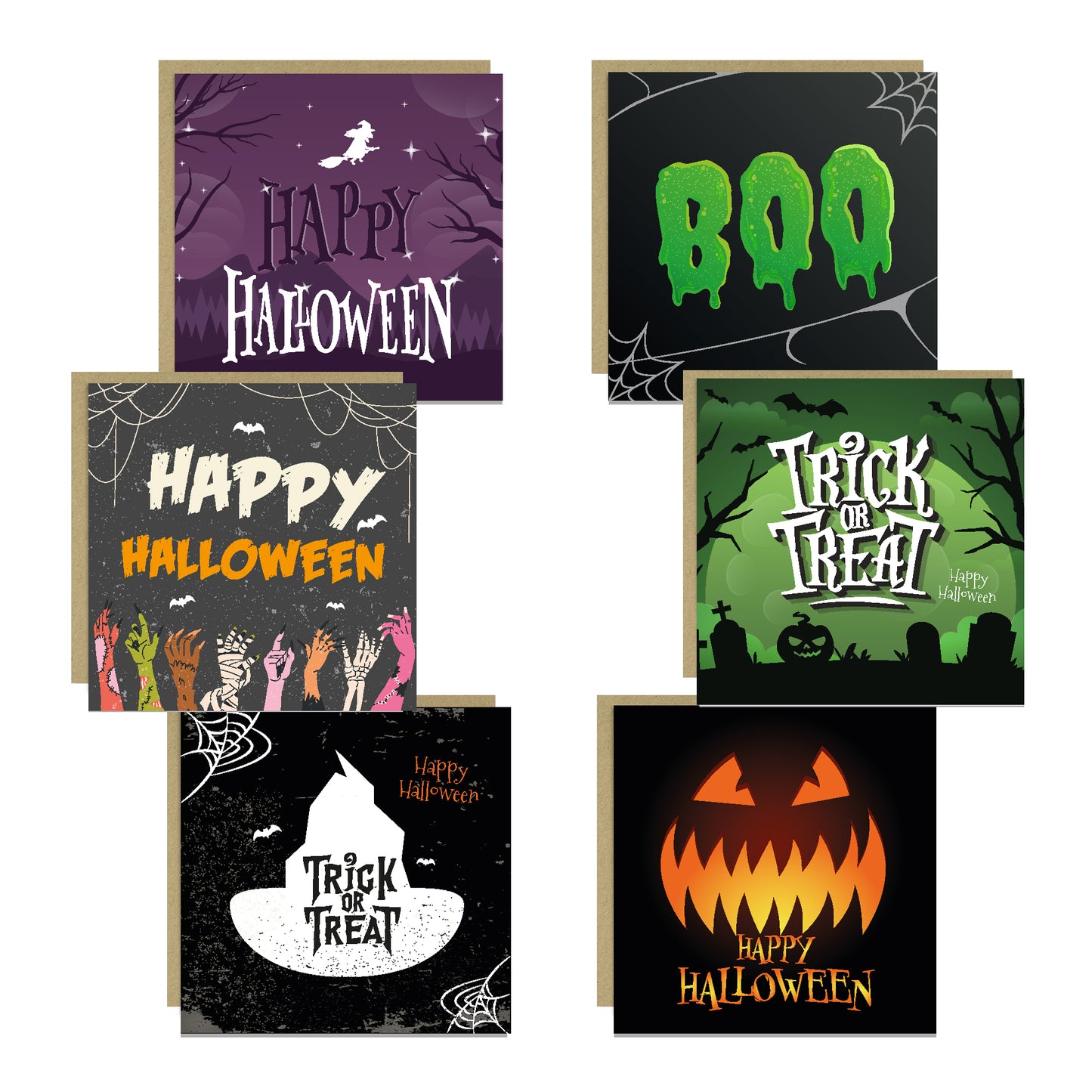 Halloween Cards Pack of 6 Greetings Card With Envelopes For Kids