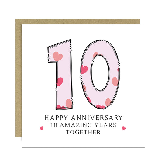 10th Wedding Anniversary Card With Envelope For Wife Husband