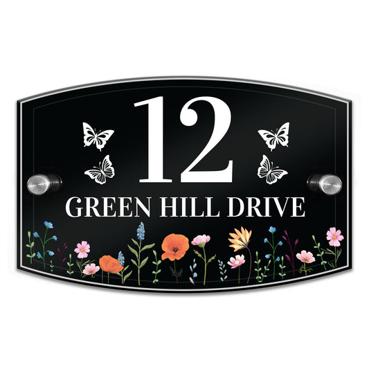 Contemporary House Sign Floral Door Sign Personalised Name Plate