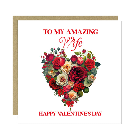 Amazing Wife Valentines Day Card for Her Floral Heart Card