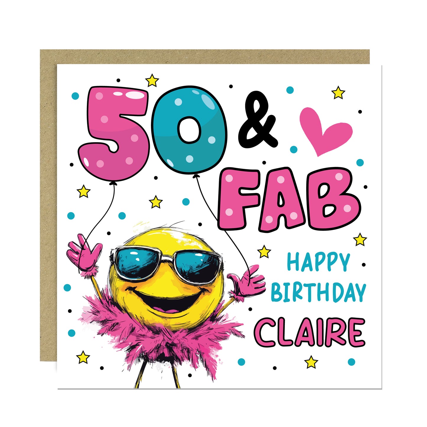 Personalised 50th Birthday Card For Women 50 And Fab For Mum