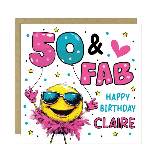 Personalised 50th Birthday Card For Women 50 And Fab For Mum