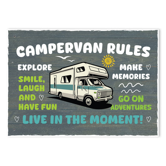 CAMPERVAN RULES SIGN Wall Door Plaque Novelty Campervan Sign