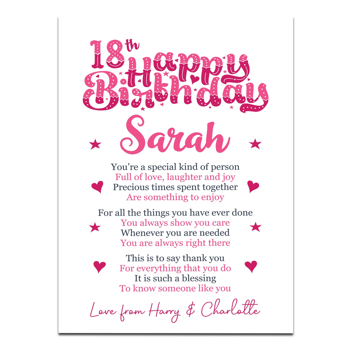 PERSONALISED 18th Birthday Gifts For Her Gift For Daughter A3