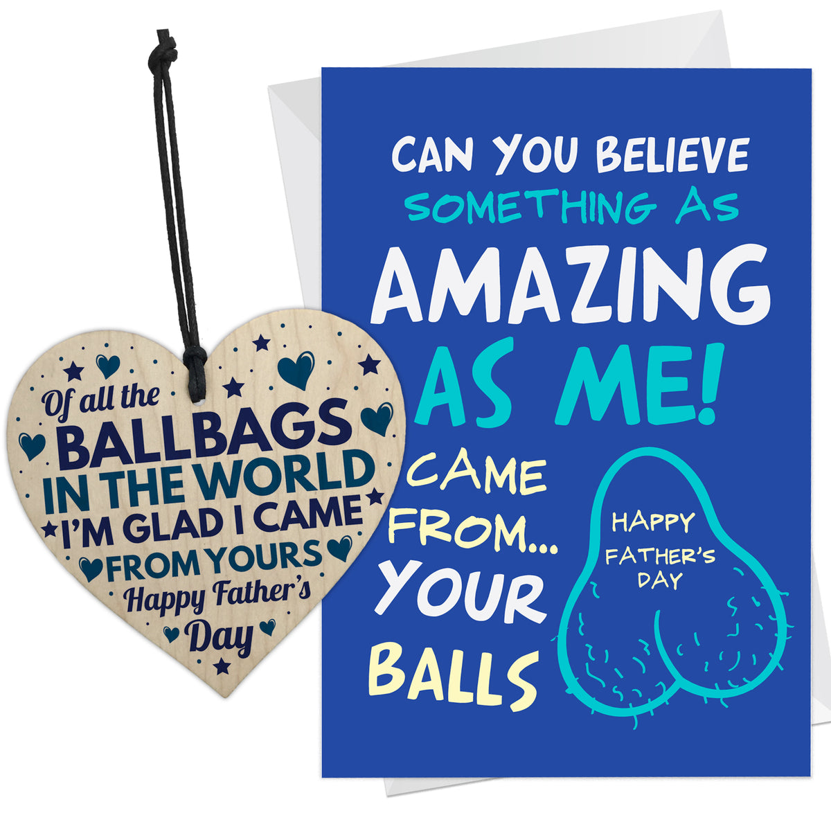 Funny Fathers Day Card and Wooden Heart Novelty Fathers Day Joke