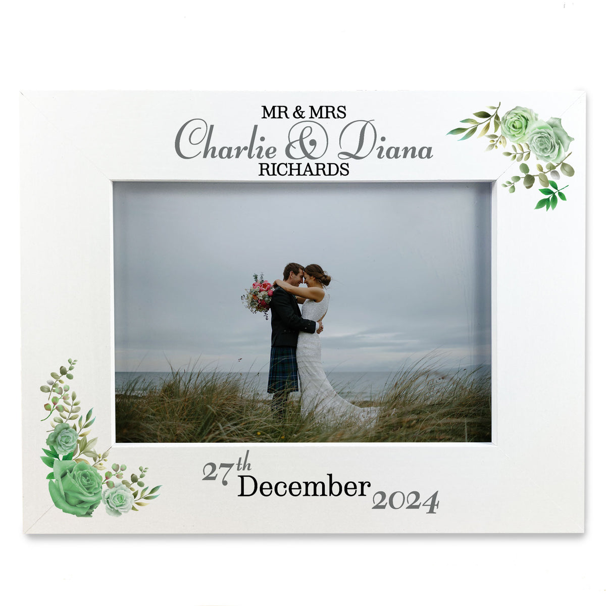 Mr & Mrs Gift Wedding Photo Frame Gift Floral Personalised