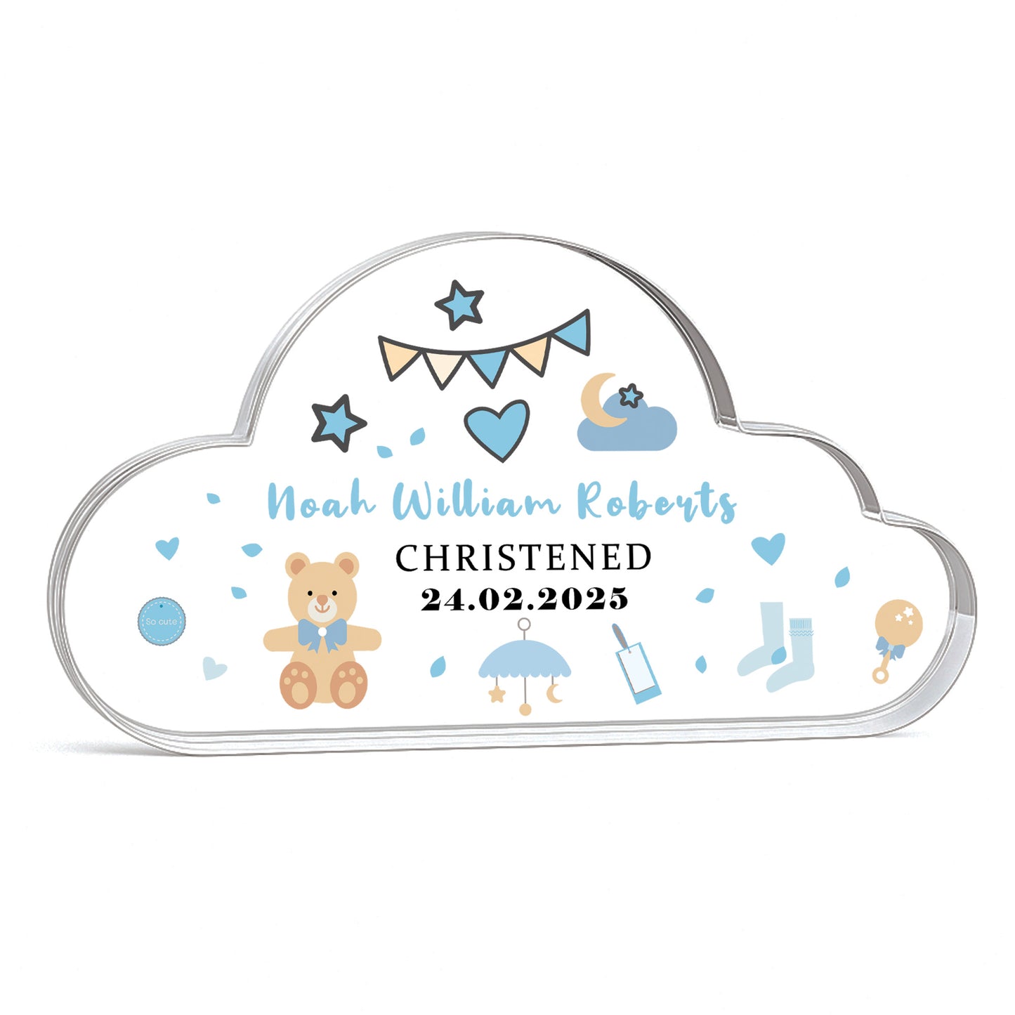 Personalised Baby Boy Christening Gift, Cloud Baby Plaque