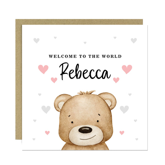 Welcome To The World Baby Girl Card Personalised New Parent Card