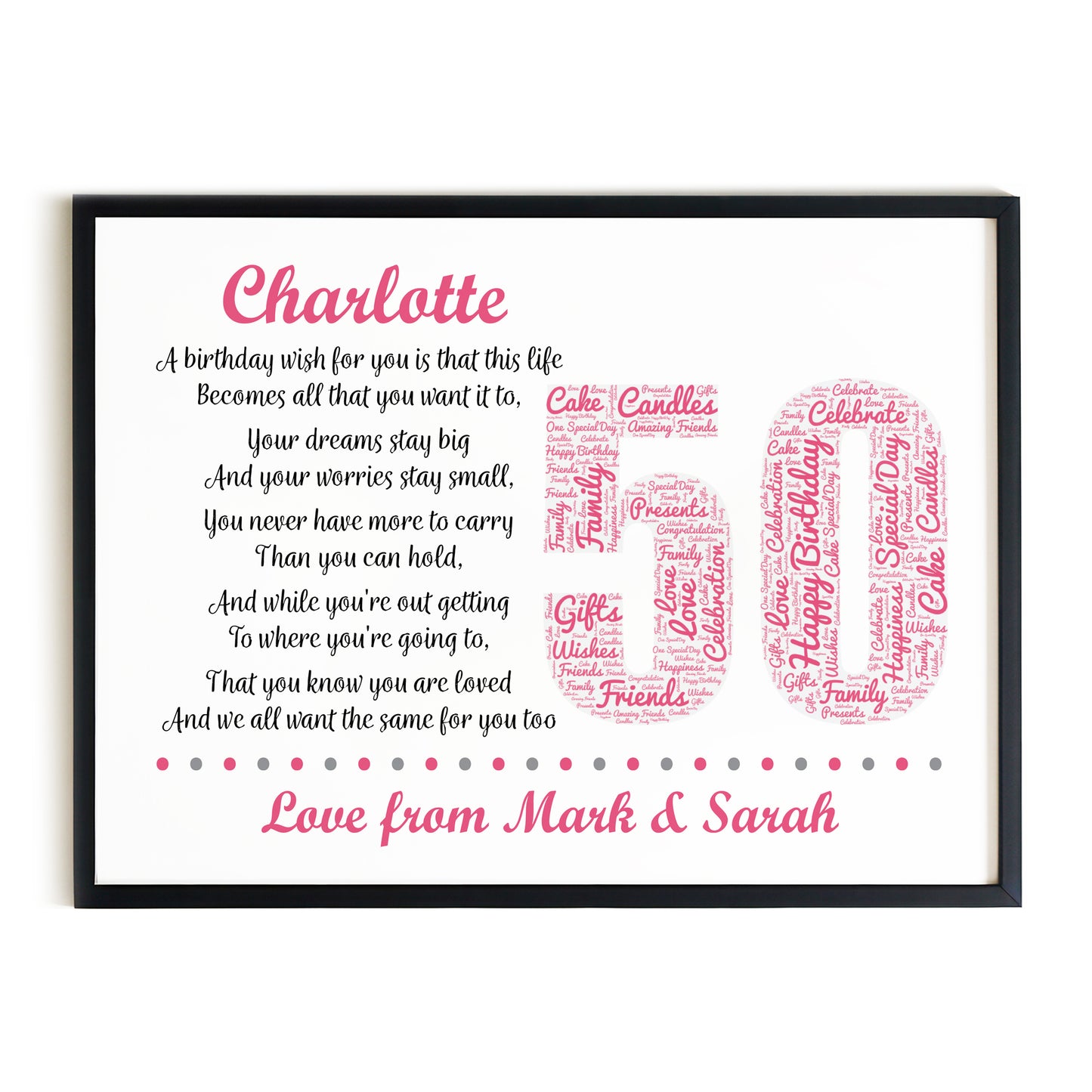Personalised 50th Birthday Gift for Her Wife Mum A3 Framed Print