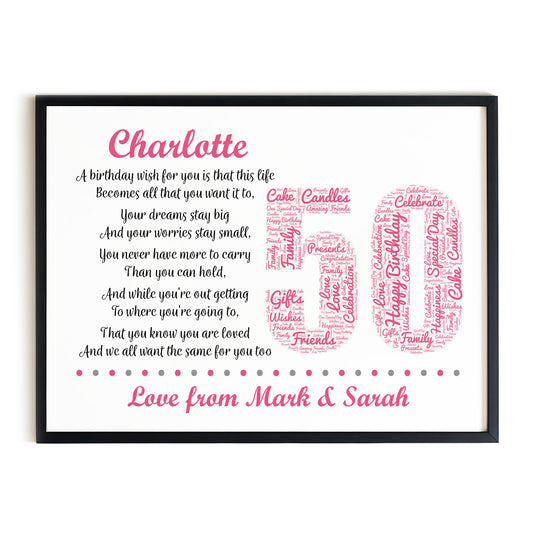 Personalised 50th Birthday Gift for Her Wife Mum A3 Framed Print