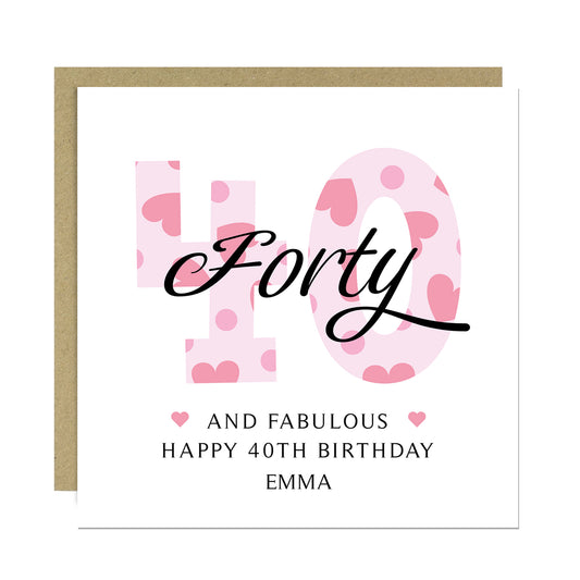 40th Birthday Cards For Women 40 And Fabulous Personalised Card