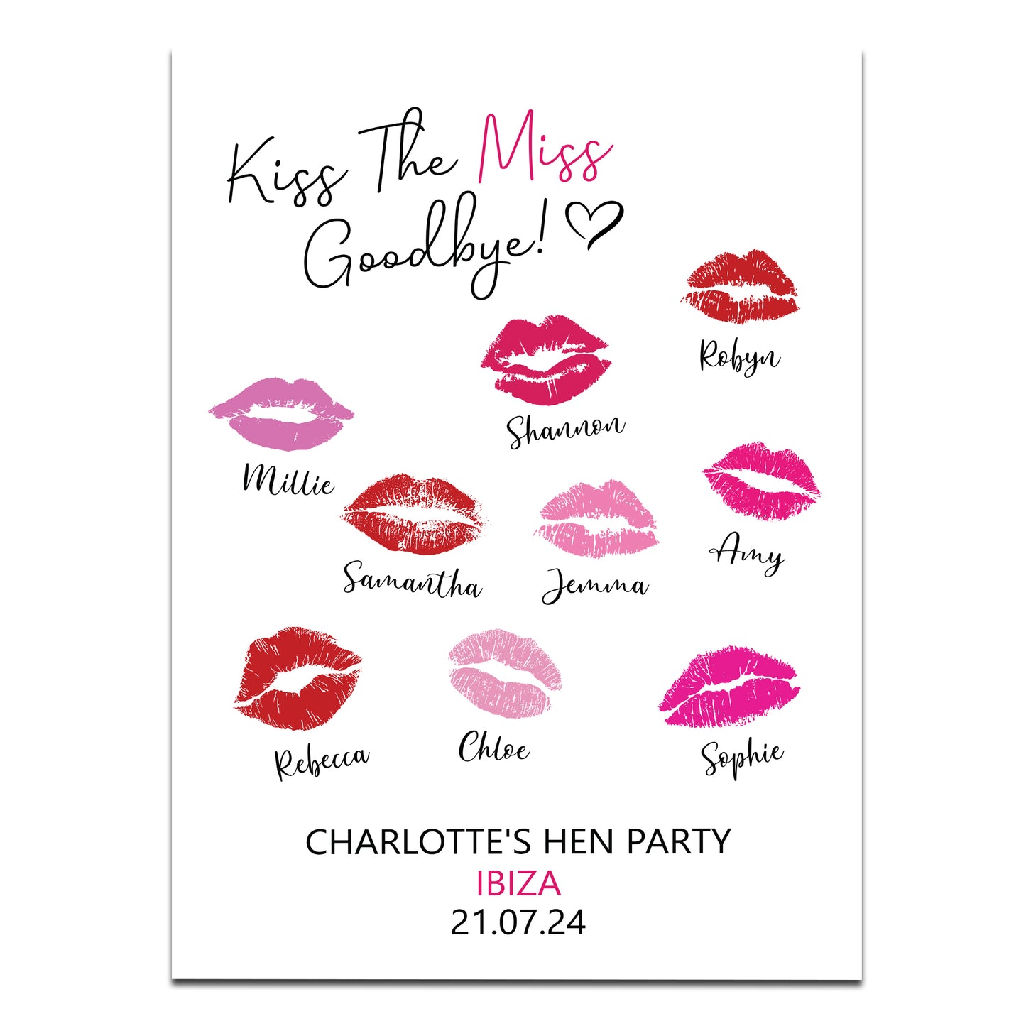 Kiss The Miss Goodbye Print A3 Hen Party Print Keepsake Gift
