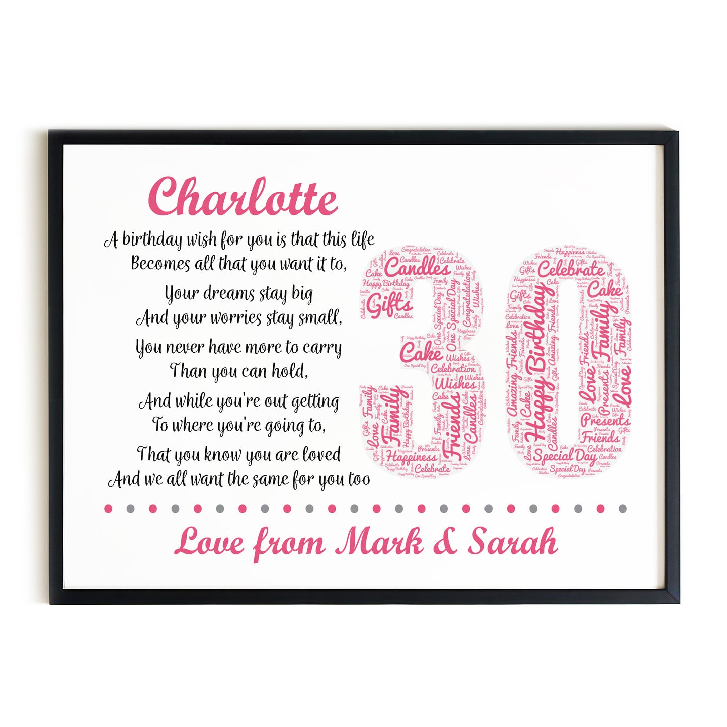 Personalised 30th Birthday Gift for Mum Daughter A3 Framed Print