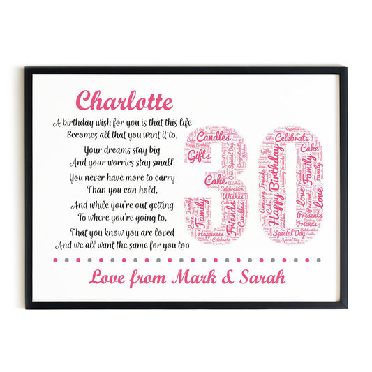 Personalised 30th Birthday Gift for Mum Daughter A3 Framed Print