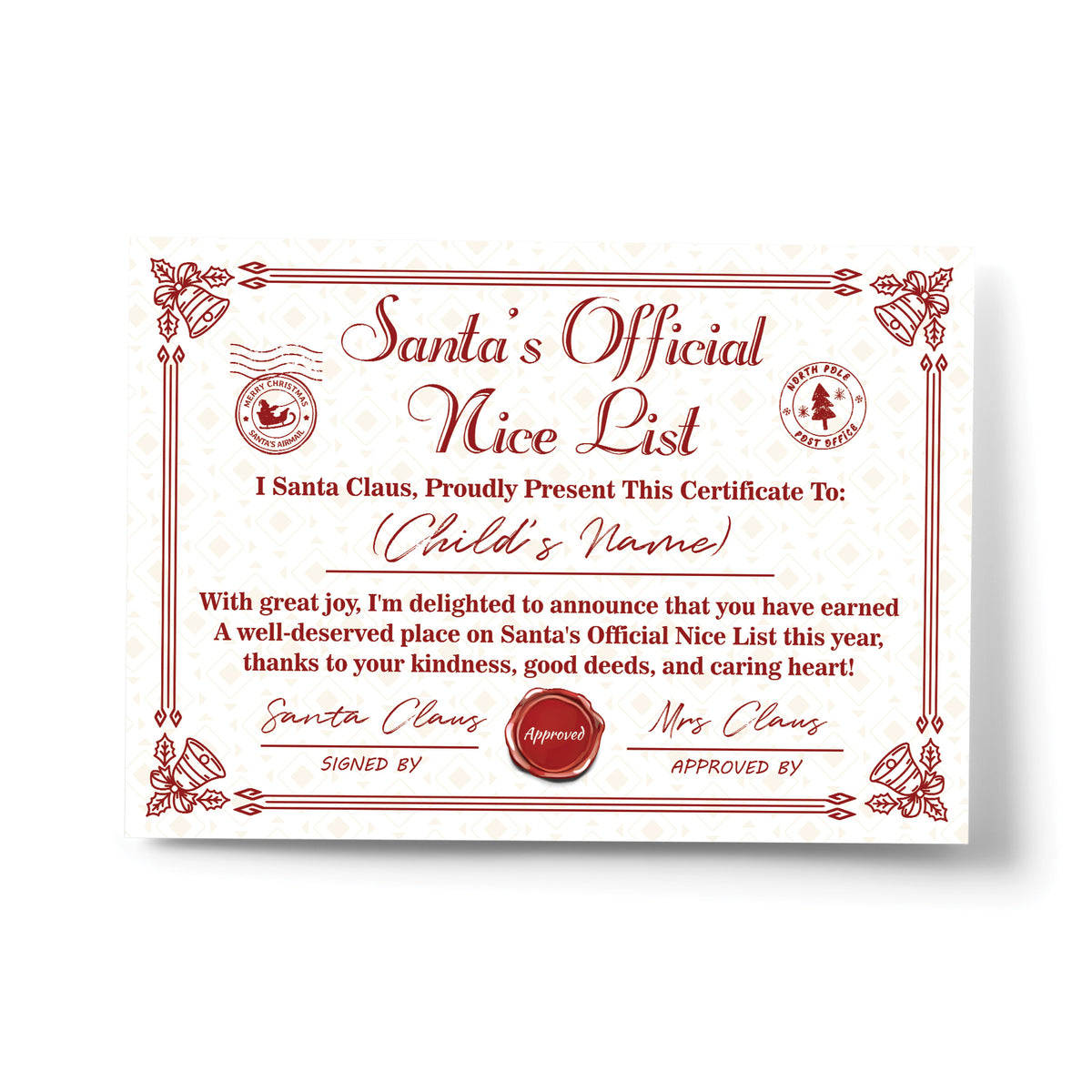 Santas Official Nice List Gift Children Personalised Christmas