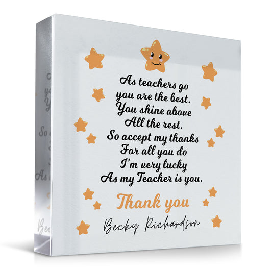 Handmade Personalised Teacher Gift Acrylic Block Thank You Gift