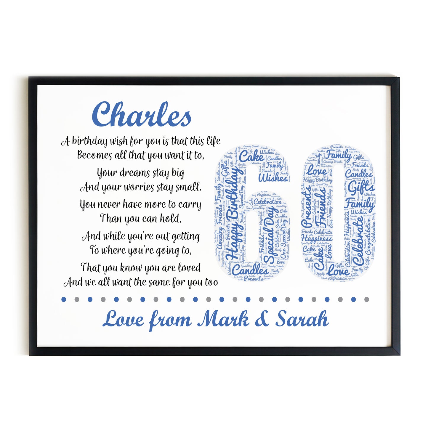 Personalised 60th Birthday Gift for Husband Dad A3 Framed Print