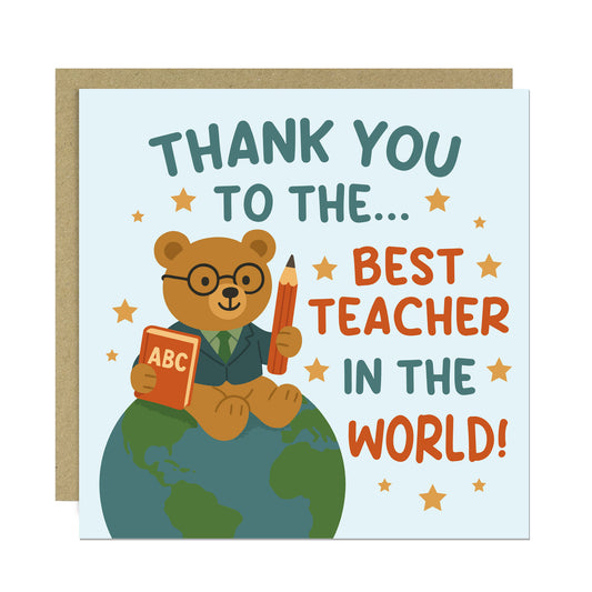 Best Teacher In The World Card With Kraft Envelope Thank You