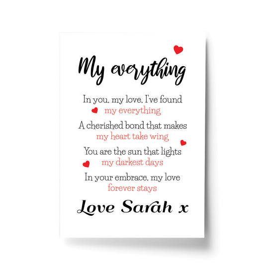 Gift For Husband Wife MY EVERYTHING Print Personalised Gift