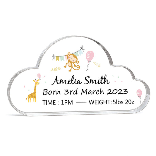 Personalised Baby Gift Standing Acrylic Plaque Birth Details
