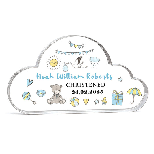 Personalised Christening Gift For Baby Boy, Cloud Baby Plaque