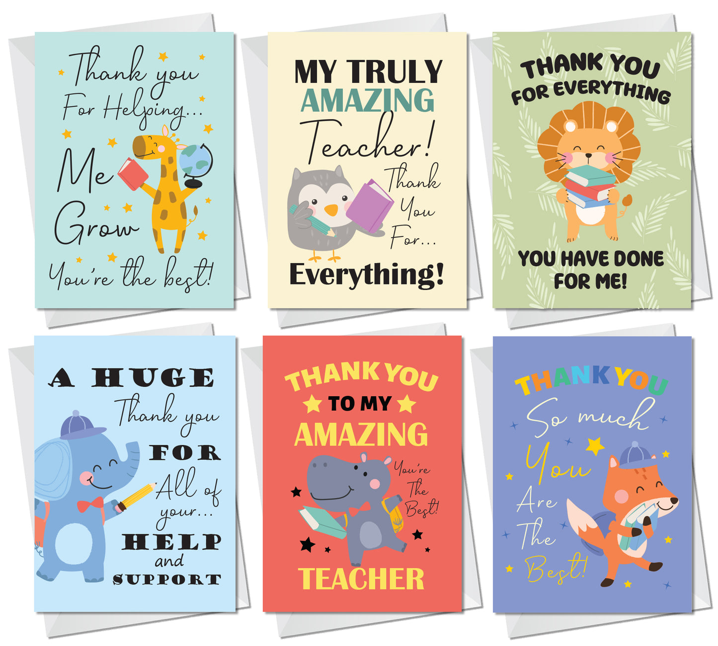 Teacher Thank You Cards Multipack of 6 Greeting Cards Pack