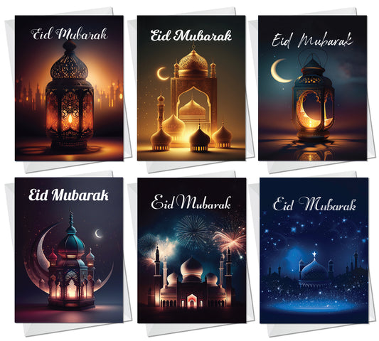 Eid Mubarak Multipack of 6 Cards For Friends Family Kids Ramadan