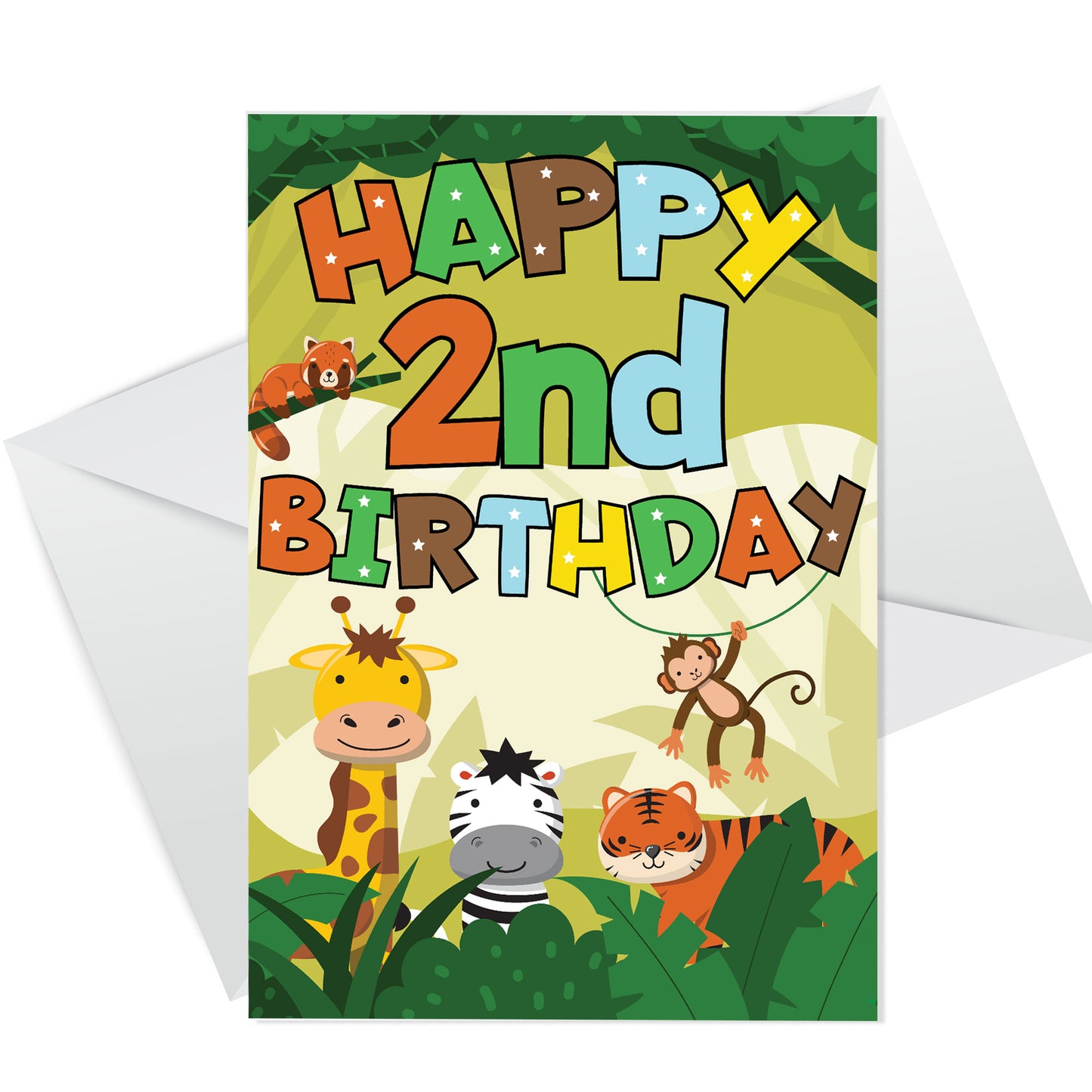 2nd Birthday Jungle Animal Card for Boys Girls 2 Year Old Card