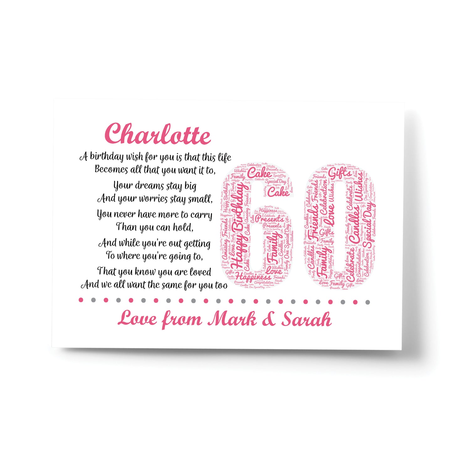 Personalised 60th Birthday Gifts for Her Women Mum Nan A4 Print