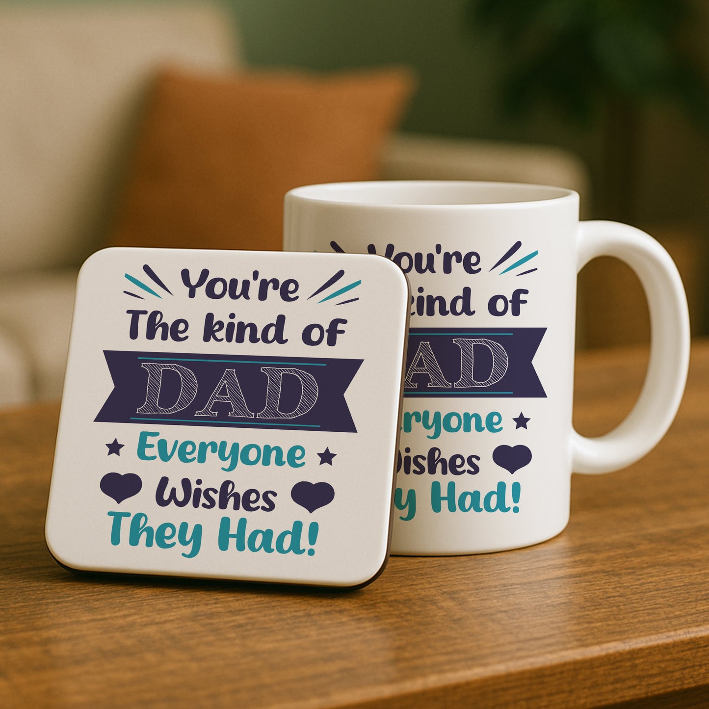 Fathers Day Mug and Coaster Set Gifts For Dad From Daughter Son