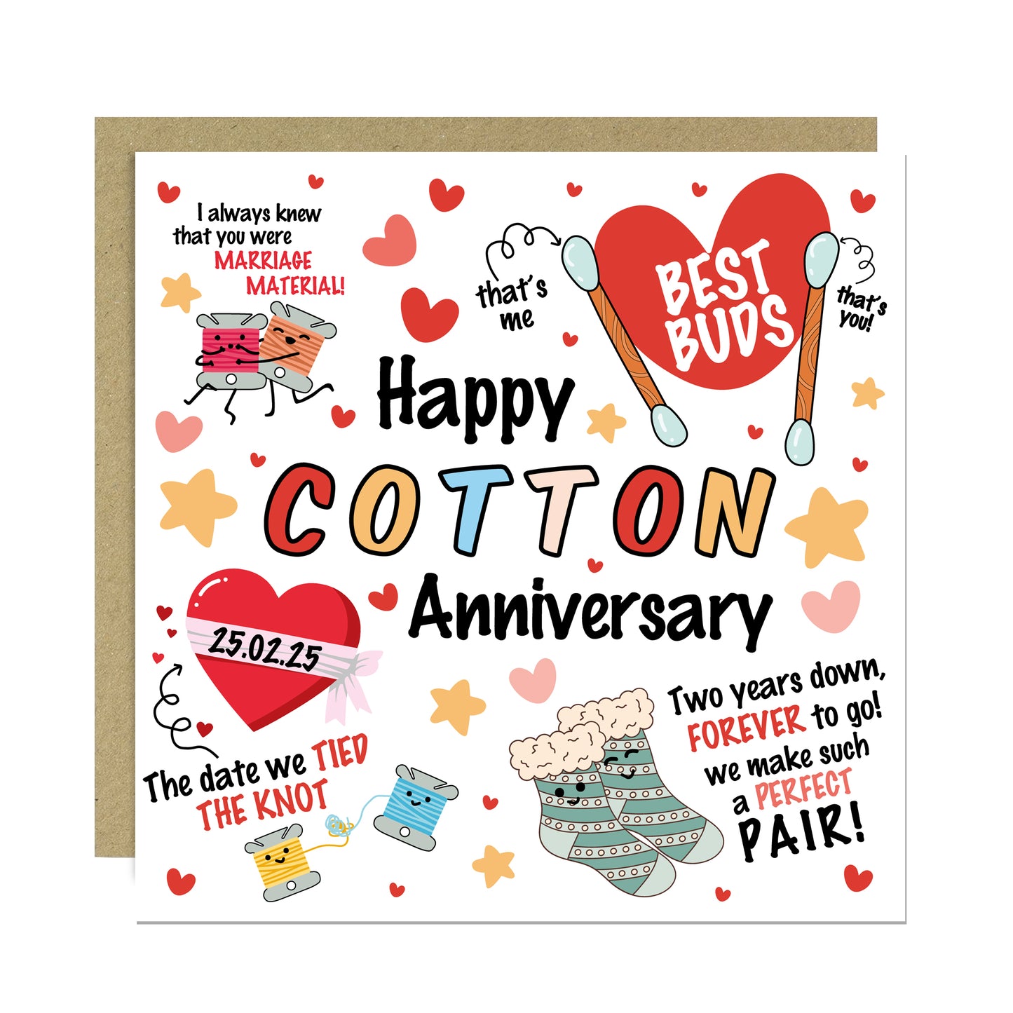 Happy Cotton Anniversary Card For Husband Wife Personalised 2nd