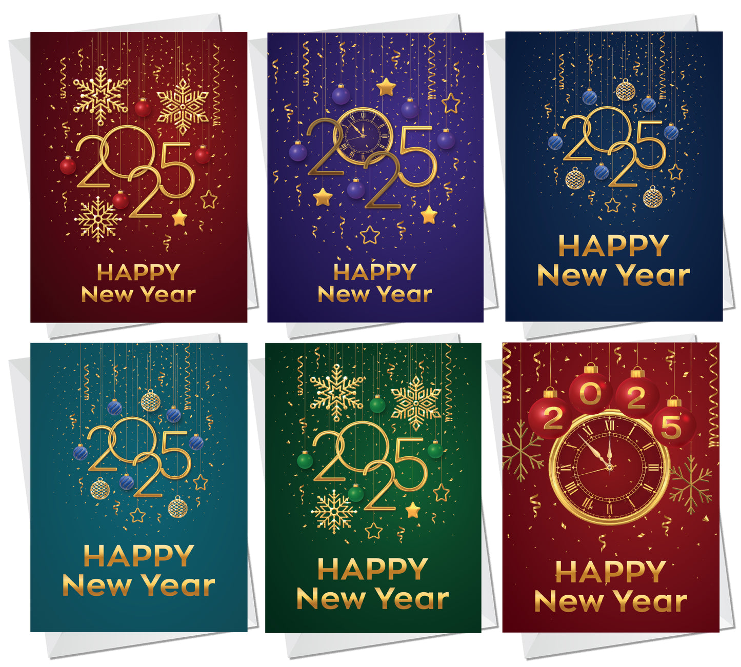 Happy New Year 2025 Cards Pack of 6 New Year Greeting Cards