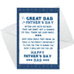 GREAT DAD Card For Fathers Day Card For Him Greetings Cards