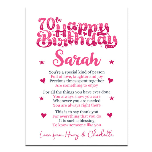 PERSONALISED 70th Birthday Gift For Her Gift For Nan Mum