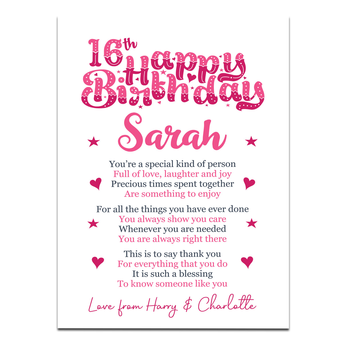 PERSONALISED 16th Birthday Gifts For Her Gift For Daughter A3