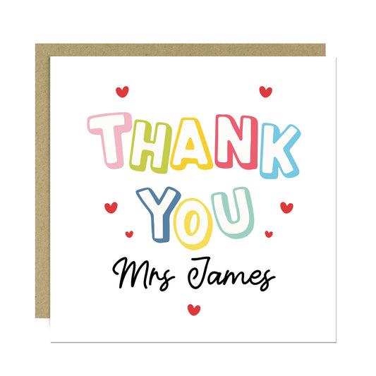 Personalised Teacher Thank You Cards End of Term Leaving School